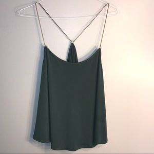 Green tank top with gold chain straps